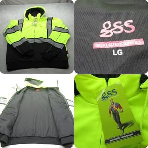 GSS Safety Jacket Mens Large Yellow Class 3‎ Hi-Vis Reflective Type R Rain NWD